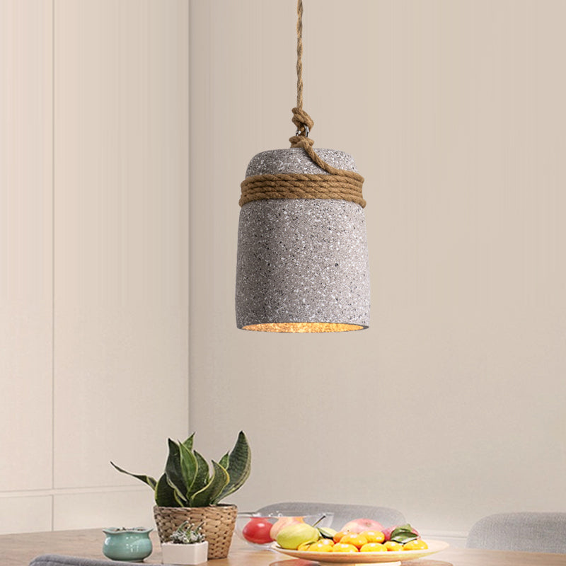 Cement Bell Pendant Light Antique Style with Rope Rod for Restaurant Ceiling in Black/Grey/White