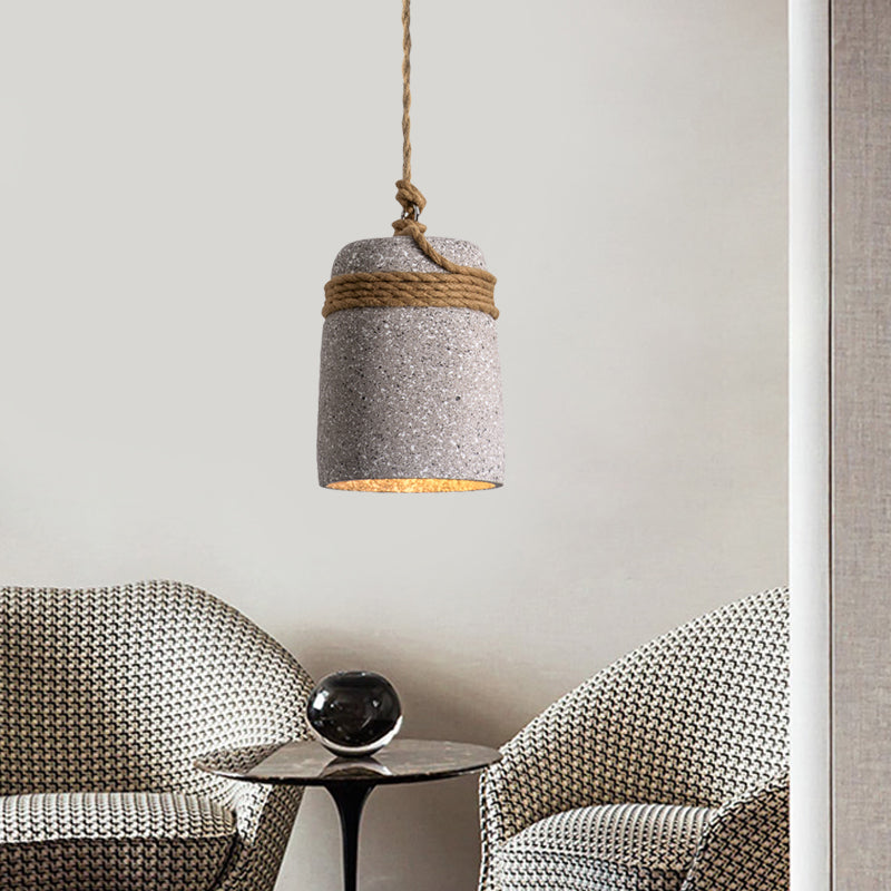 Antiqued Cement Bell Pendant Light With Rope Rod - Ideal For Restaurants Black/Grey/White 1 Bulb