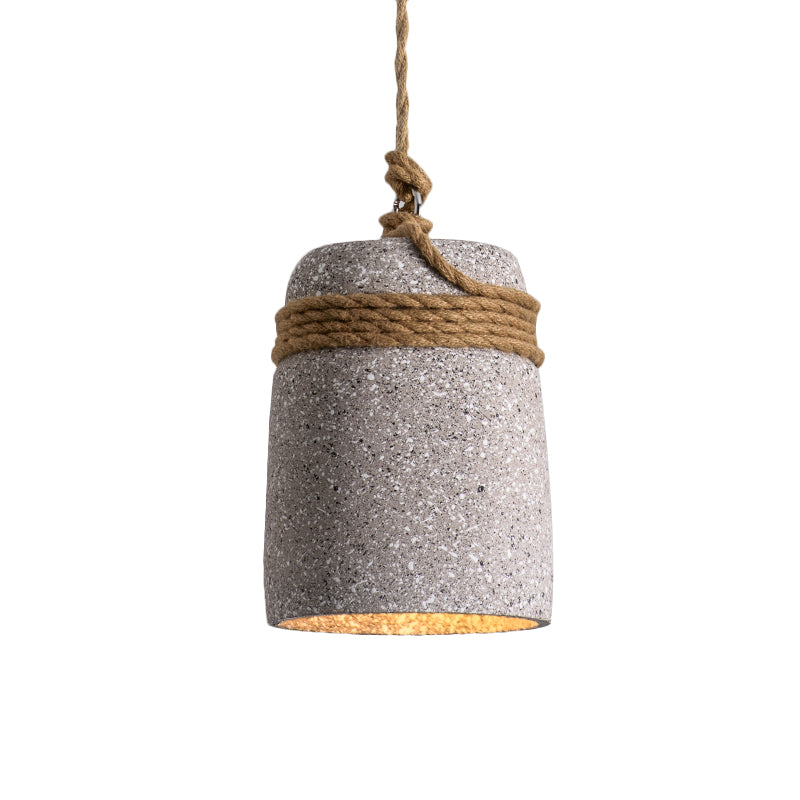 Antiqued Cement Bell Pendant Light With Rope Rod - Ideal For Restaurants Black/Grey/White 1 Bulb