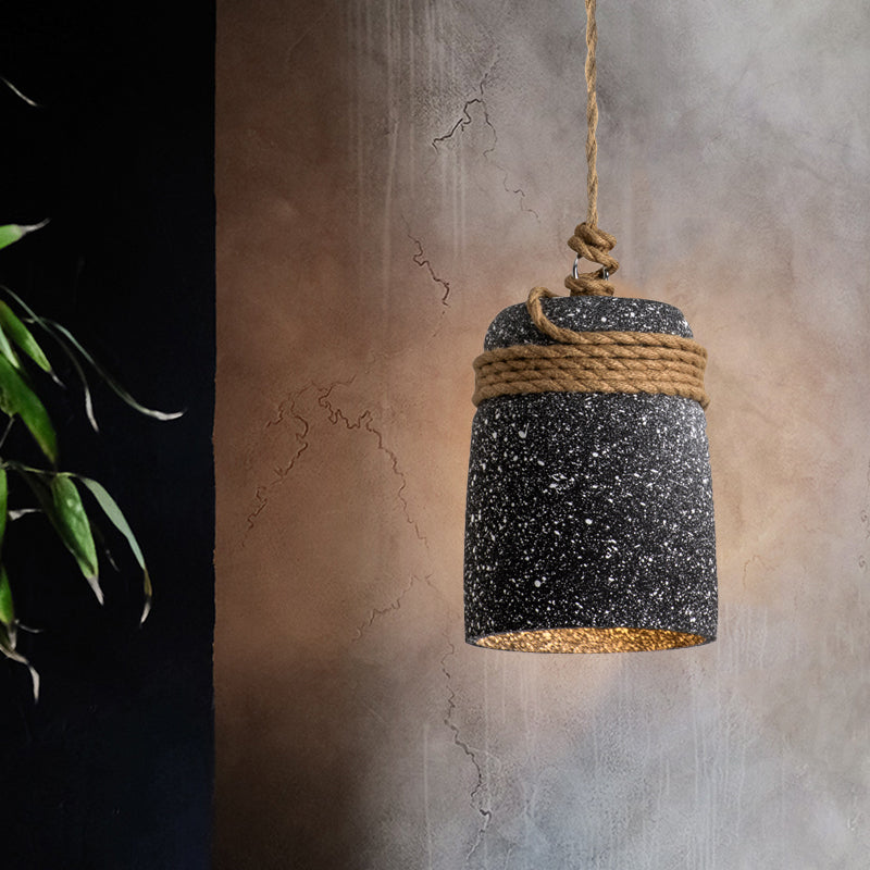 Antiqued Cement Bell Pendant Light With Rope Rod - Ideal For Restaurants Black/Grey/White 1 Bulb