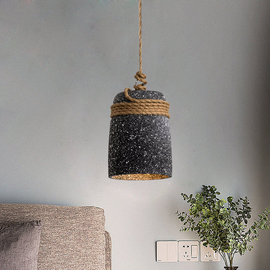 Antiqued Cement Bell Pendant Light With Rope Rod - Ideal For Restaurants Black/Grey/White 1 Bulb