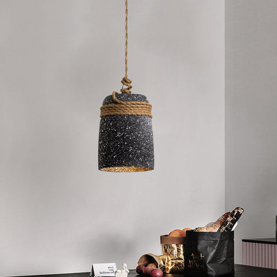 Antiqued Cement Bell Pendant Light With Rope Rod - Ideal For Restaurants Black/Grey/White 1 Bulb