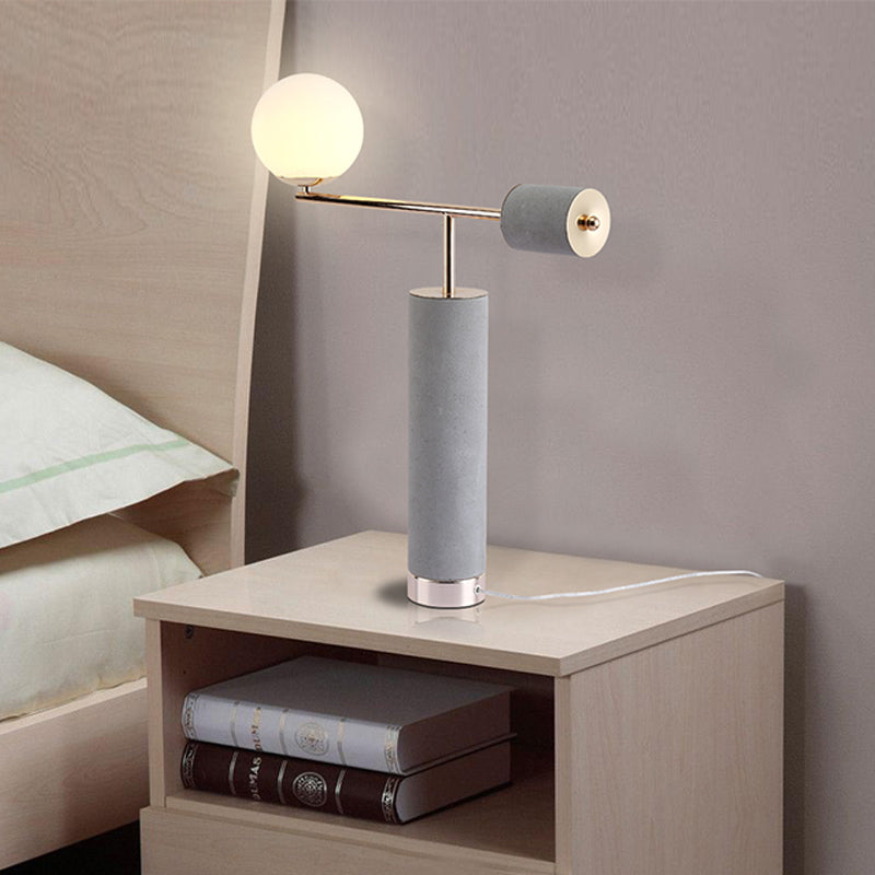 Industrial Grey Cement Table Lamp With Opal Glass Shade - Tubular Design