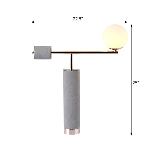 Industrial Grey Cement Table Lamp With Opal Glass Shade - Tubular Design