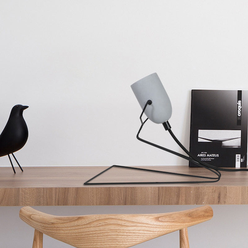 Vintage Iron Bedroom Table Lamp With Black Triangle Frame And Grey Cement Detail - 1 Light Night