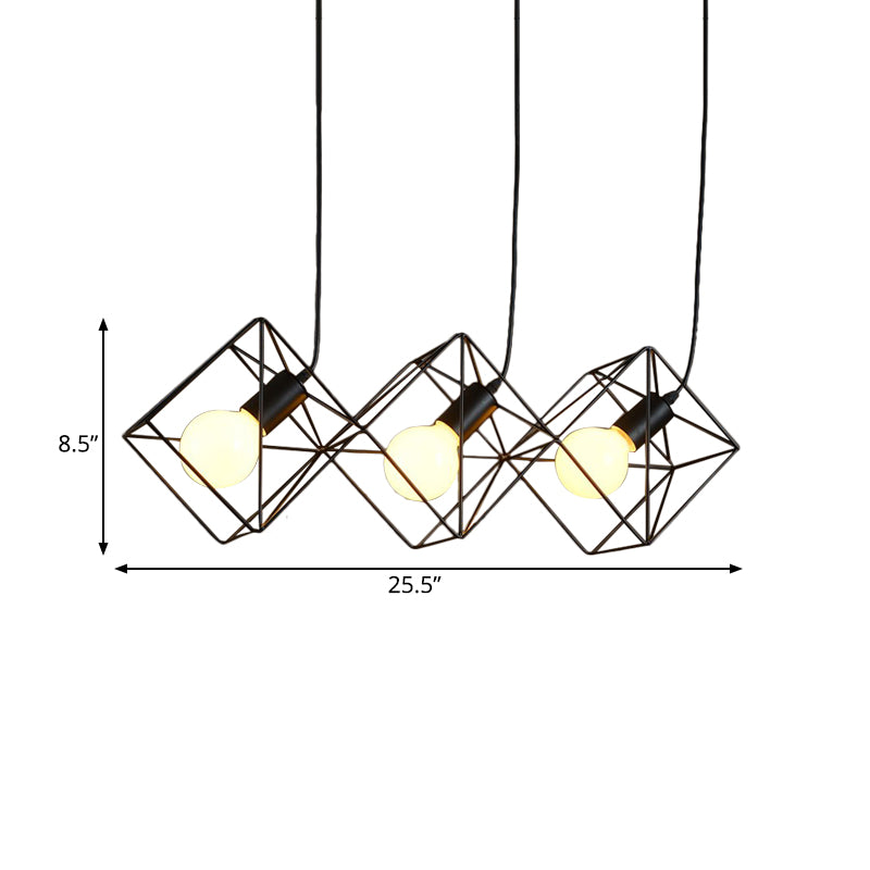 Iron Black Cube Cage Pendant Lamp - Industrial Style with 3 Bulbs, Multiple Hanging Lights