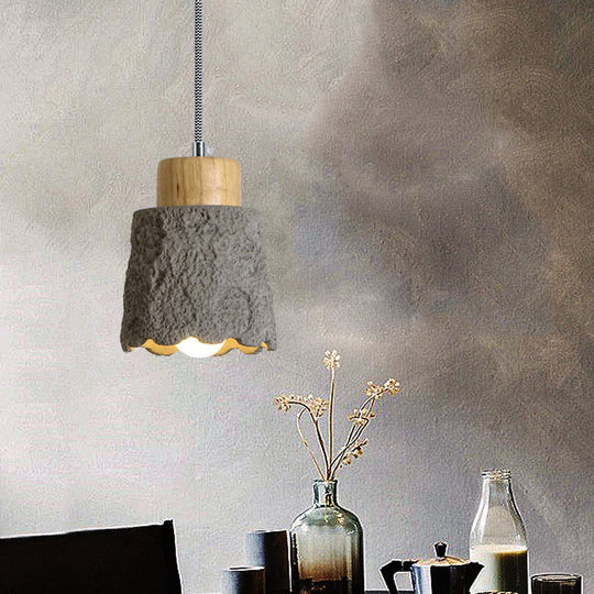 Vintage Grey And Wood Cement Mini Hanging Light - 5/5.5 Wide 1 Bulb Cup Shape Ceiling Lamp / 5.5