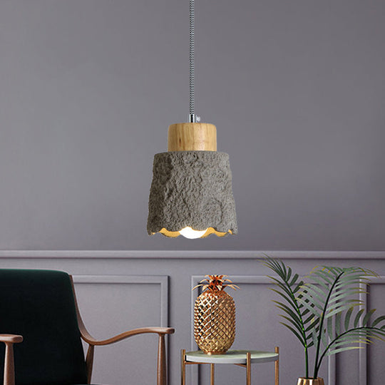 Vintage Grey And Wood Cement Mini Hanging Light - 5/5.5 Wide 1 Bulb Cup Shape Ceiling Lamp