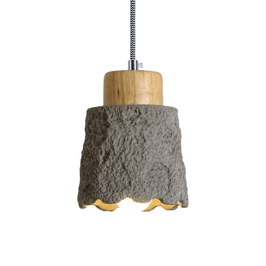 Vintage Grey And Wood Cement Mini Hanging Light - 5/5.5 Wide 1 Bulb Cup Shape Ceiling Lamp