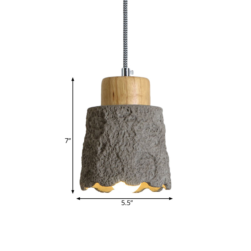 Vintage Grey And Wood Cement Mini Hanging Light - 5/5.5 Wide 1 Bulb Cup Shape Ceiling Lamp