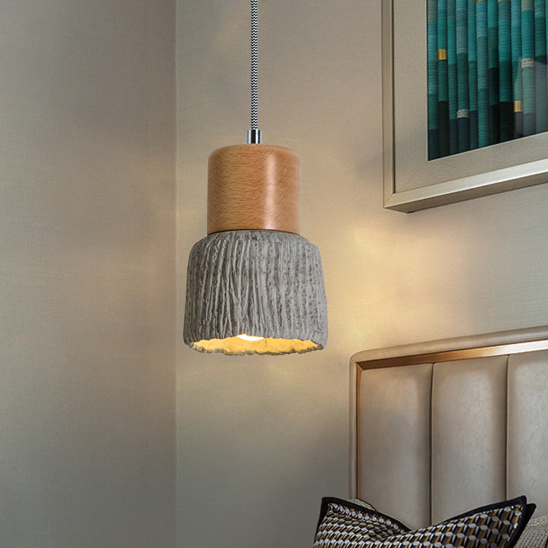 Vintage Grey And Wood Cement Mini Hanging Light - 5/5.5 Wide 1 Bulb Cup Shape Ceiling Lamp