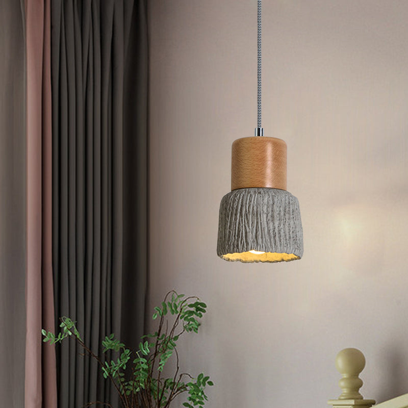 Vintage Grey And Wood Cement Mini Hanging Light - 5/5.5 Wide 1 Bulb Cup Shape Ceiling Lamp