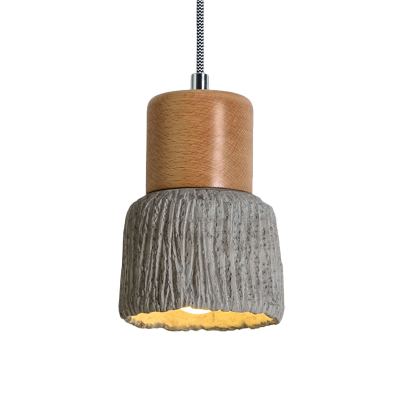 Vintage Grey And Wood Cement Mini Hanging Light - 5/5.5 Wide 1 Bulb Cup Shape Ceiling Lamp