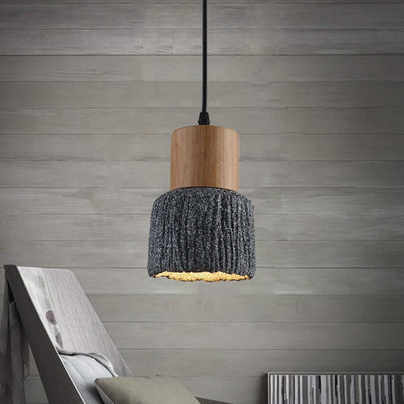 Antiqued Cup-Shape Ceiling Light Pendant Lamp - 1 Head Silver/Black/Bronze & Wood Black