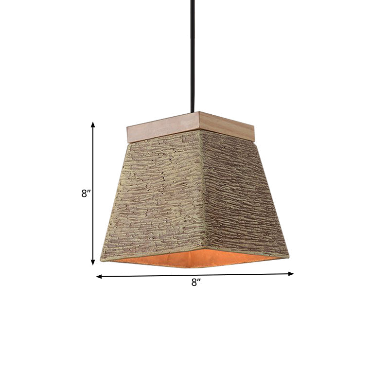 Vintage Cement Trapezoid Hanging Lamp with Wood Top - Brown Ceiling Lighting Fixture