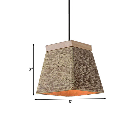 Vintage Cement Trapezoid Ceiling Lamp With Wood Top - Brown 1-Bulb Pendant Fixture