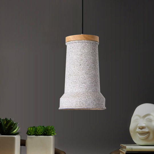 Industrial Cement Pendant Lamp - Black/Grey/White Cylinder Hanging Light For Restaurants White