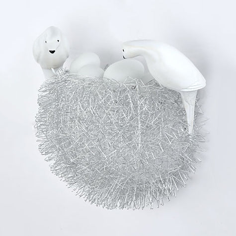 Animal Bird Nest Sconce Light With Pigeon & Egg Aluminum Wall Lamp In White For Kid Bedroom /