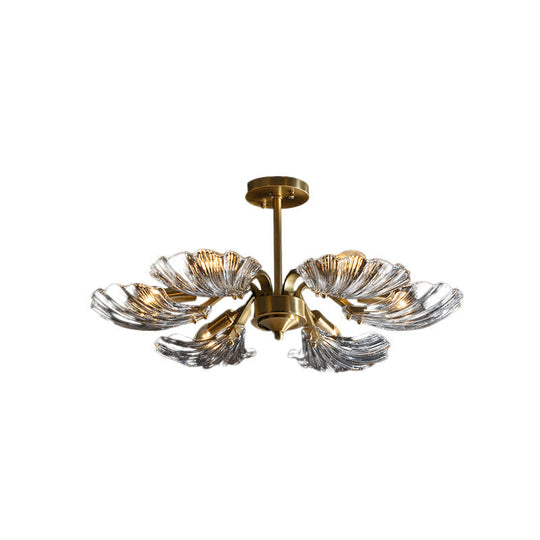 Modern 6-Bulb Shell Glass Ceiling Light in Brass for Bedroom