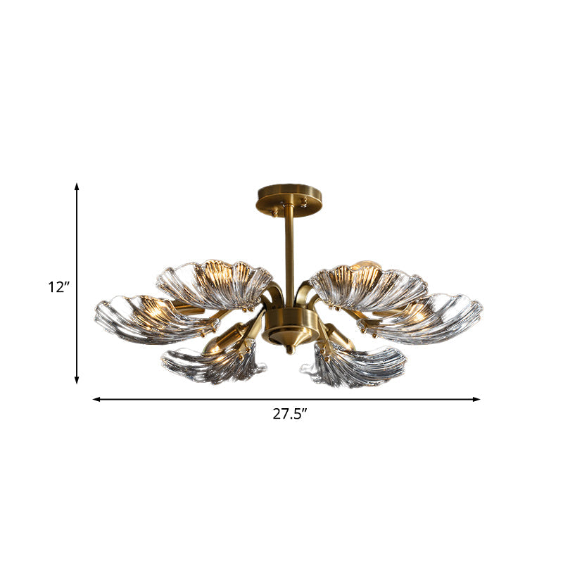 Modern 6-Bulb Shell Glass Ceiling Light in Brass for Bedroom