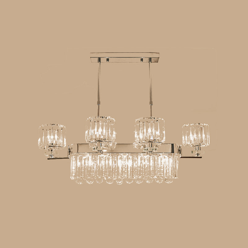 Modern Crystal Island Light: Chrome Rectangle Pendant Fixture With 6 Lights For Dining Room Ceilings