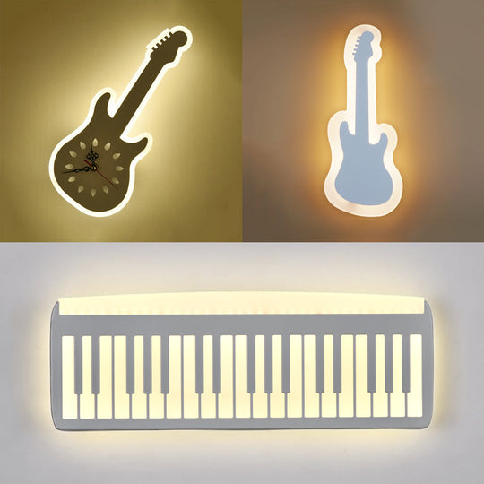 Acrylic Led Sconce Lamp With Clock: Modern Musical Instrument Design For Childs Bedroom