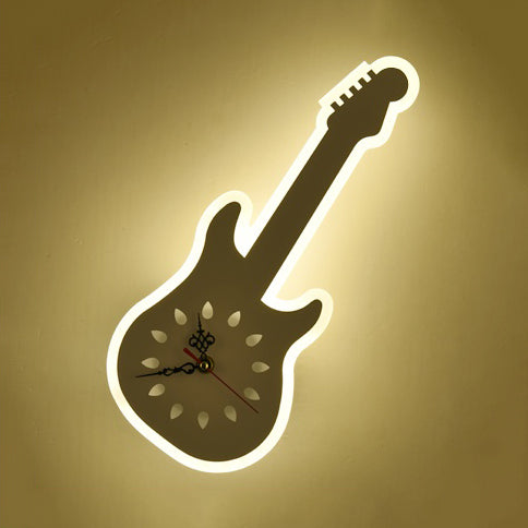 Acrylic Led Sconce Lamp With Clock: Modern Musical Instrument Design For Childs Bedroom White / A