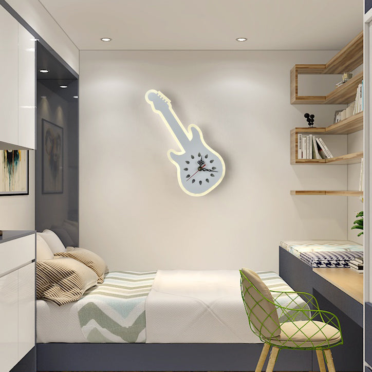 Acrylic Led Sconce Lamp With Clock: Modern Musical Instrument Design For Childs Bedroom