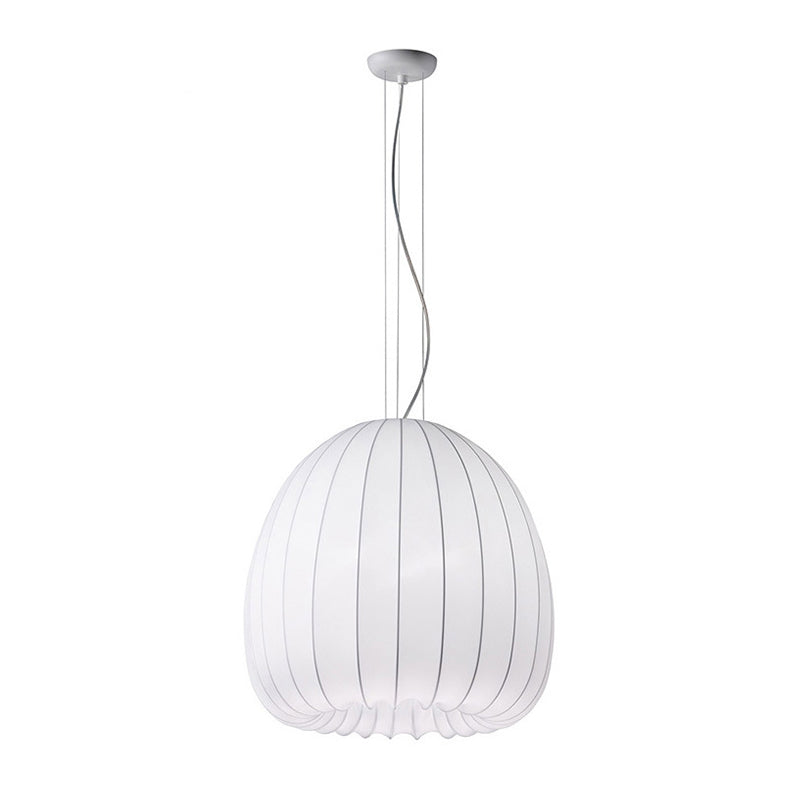 Simple White Fabric Pendant Light For Table - 1-Light Hemisphere Drop Ceiling Lamp