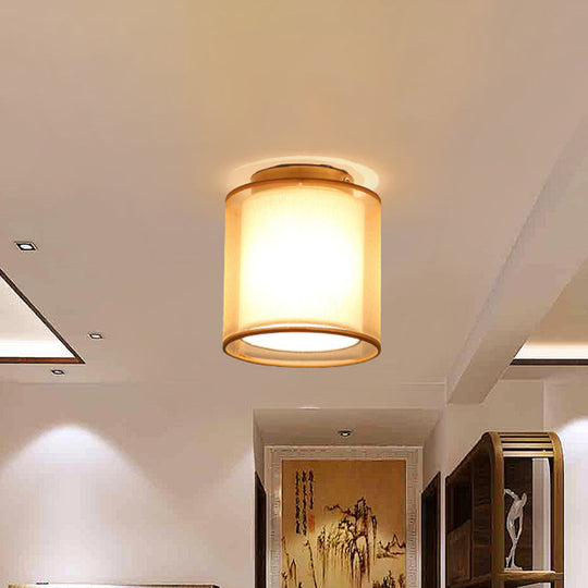 Minimalist Brass Flushmount Ceiling Light with Fabric Shade