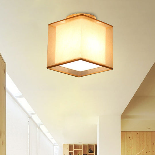 Minimalist Brass Flushmount Ceiling Light with Fabric Shade