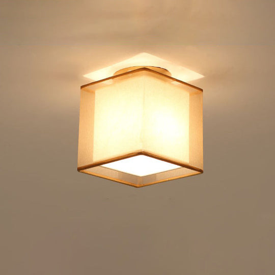 Minimalist Brass Flushmount Ceiling Light with Fabric Shade