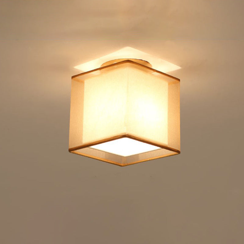 Minimalist Brass Flushmount Ceiling Light With Fabric Shade