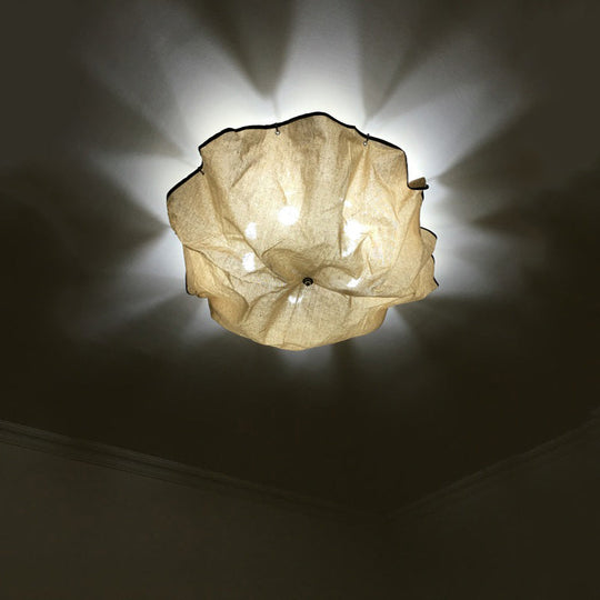 White Flushmount Ceiling Light with Modernist Design, Floral Fabric Lampshade - Set of 5 Bulbs for Bedroom