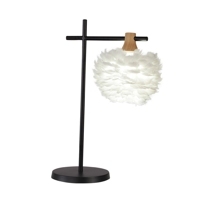 Modern Black-White Cross Night Light Table Lamp With Feather Lampshade