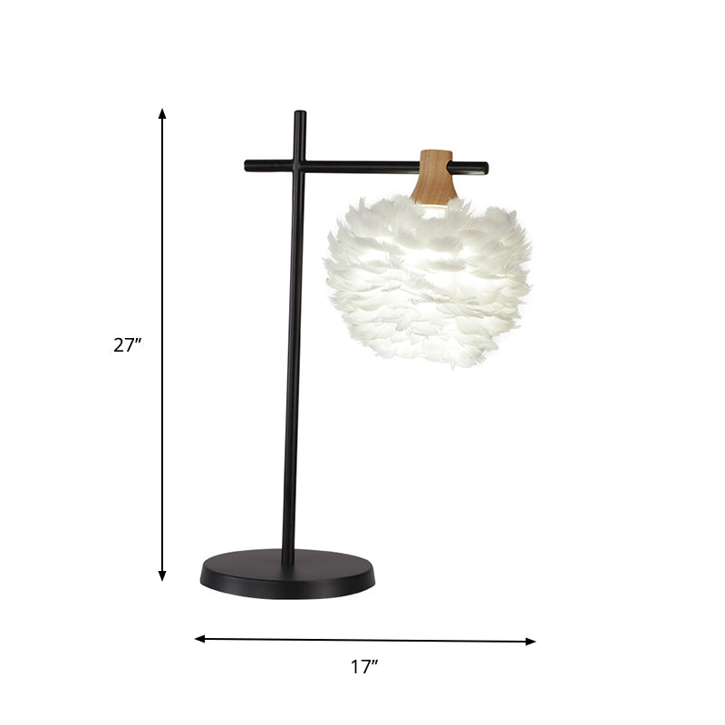 Modern Black-White Cross Night Light Table Lamp With Feather Lampshade