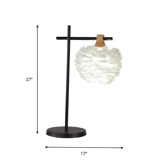 Modern Black-White Cross Night Light Table Lamp With Feather Lampshade