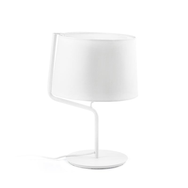 Minimalist White Drum Table Lamp - 1-Light Nightstand Lighting With Adjustable Arm