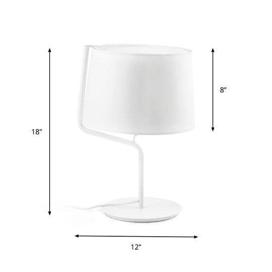 Minimalist White Drum Table Lamp - 1-Light Nightstand Lighting With Adjustable Arm