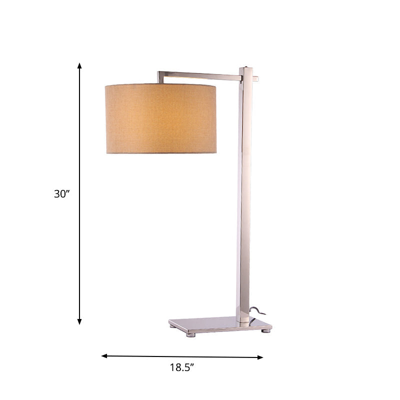 Modern Fabric Short Cylinder Night Lamp With Brown Table Lighting And Tall Steel Stand