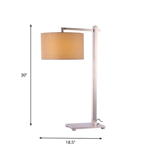 Modern Fabric Short Cylinder Night Lamp With Brown Table Lighting And Tall Steel Stand