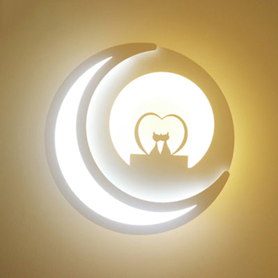 Cartoon Moon Led Wall Light For Kids Bedroom - White Acrylic Sconce With Contemporary Design / F