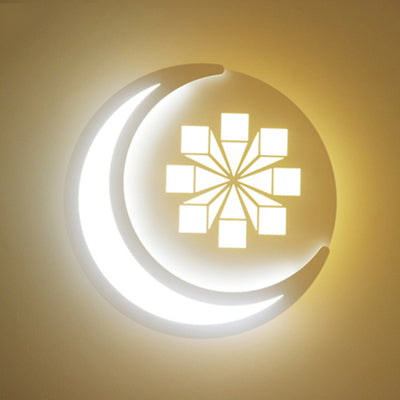 Cartoon Moon Led Wall Light For Kids Bedroom - White Acrylic Sconce With Contemporary Design / E