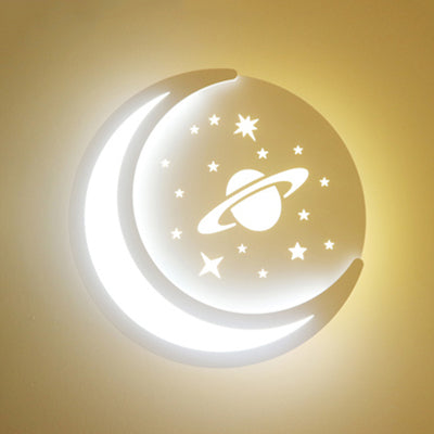 Cartoon Moon Led Wall Light For Kids Bedroom - White Acrylic Sconce With Contemporary Design / B