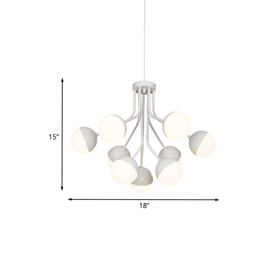 Modern 2-Tier Ball Chandelier Lamp White Acrylic 9-Bulb Suspension Lighting For Dining Room