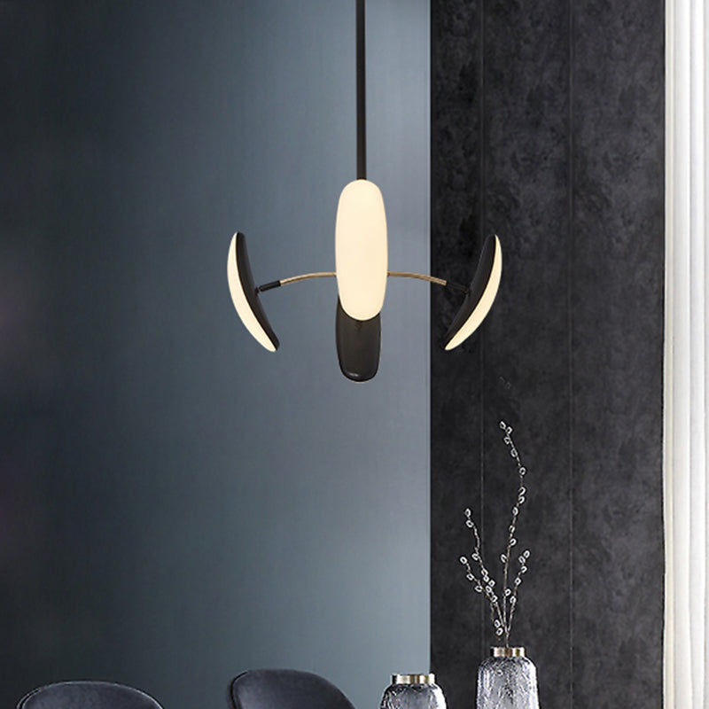 Contemporary Rotatable Oval Chandelier Light - Black Acrylic With Radial Design For Dining Room 4/6