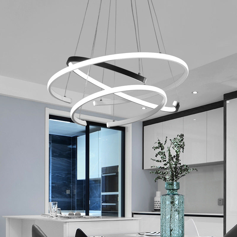 Black And White Modernist Acrylic Led Chandelier - 3 Tiers C-Shape Design Ideal For Living Room