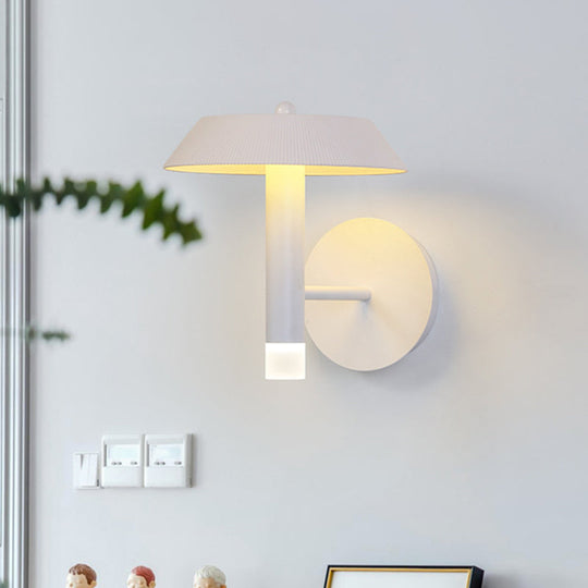 Modern Metallic Led Wall Sconce - Tapered White/Grey Bedroom Lamp