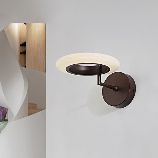 Modern Coffee/White Round Led Wall Lamp With Curved Arm In Warm/Natural Light - Acrylic Lighting