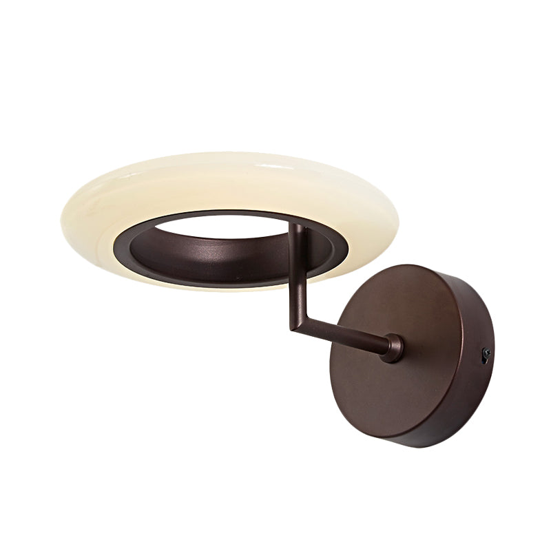 Modern Coffee/White Round Led Wall Lamp With Curved Arm In Warm/Natural Light - Acrylic Lighting